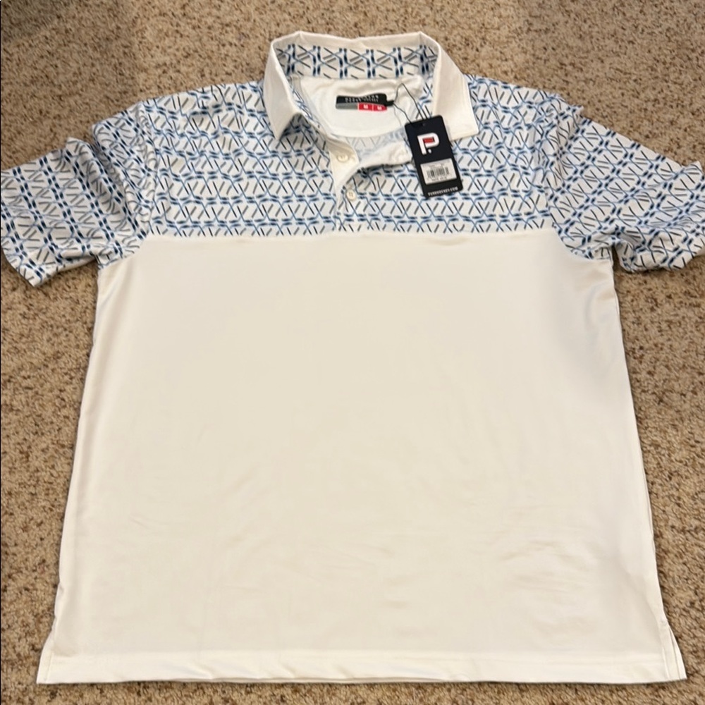 Pure Hockey Men's Polo with Blue Hickey Stick Design M NWT